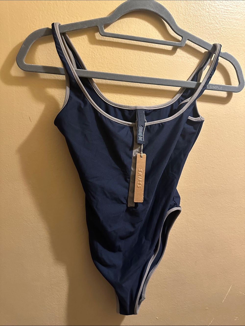 Skims Simple Navy One-Piece Swimsuit with Light Gray Trim